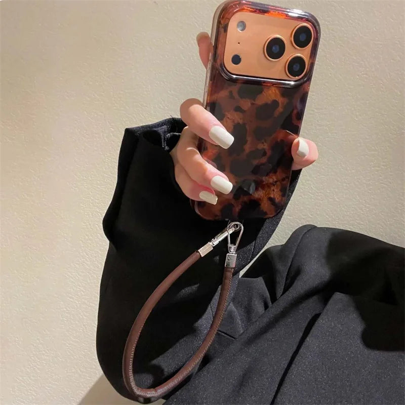 Leopard Print Case with Hand Strap