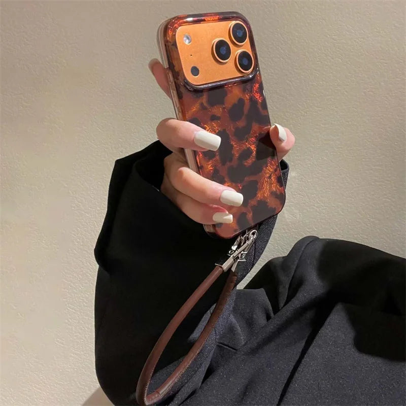 Leopard Print Case with Hand Strap