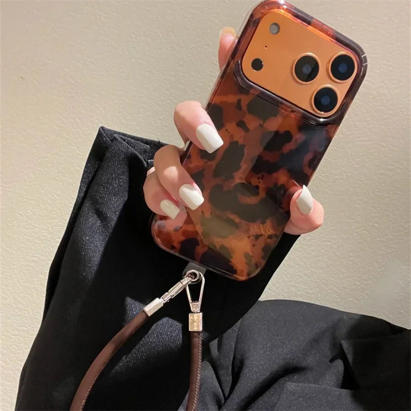Leopard Print Case with Hand Strap