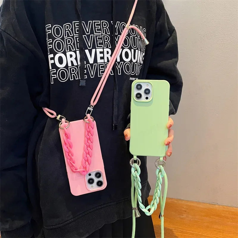 Candy Color Silicone Case with Crossbody Strap